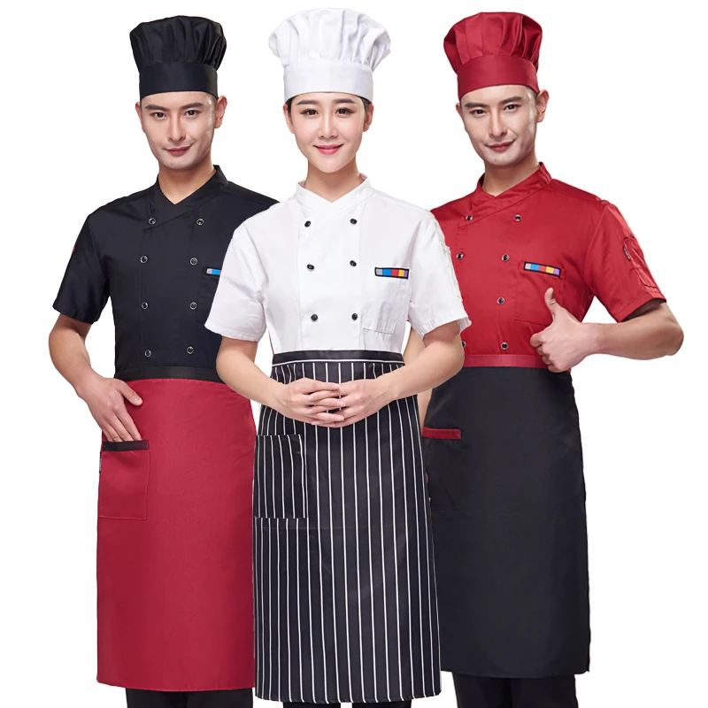 Мужская двубортная рубашка дышащая для шеф повара куртка + Кепка фартук одежда с