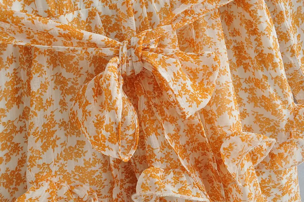 2019 летнее Новое желтое мини-платье с принтом плиссированное кружевное короткое