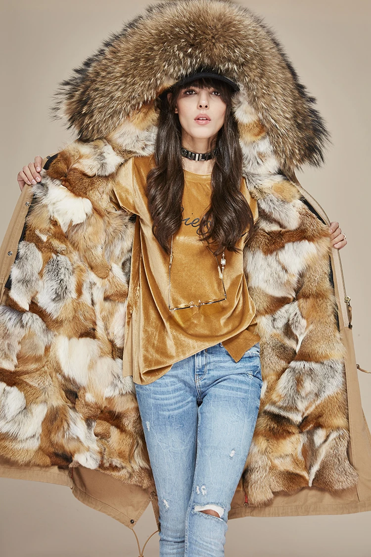 Jott модная Женская Роскошная настоящая опушка из лисьего меха X-long parka большой енот мех с капюшоном Военный женский зимний жакет, женский пиджак