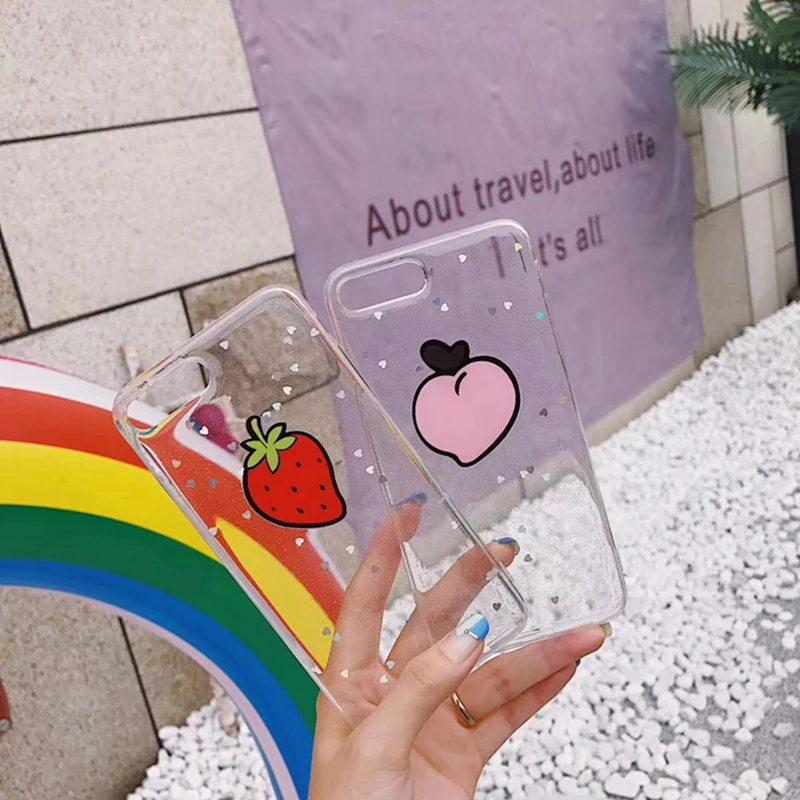 WMZSUCC Orange Peach Strawberry Transparent Soft Glitter Case For iPhone 6s 6 8 Plus Phone Cover for X 7 |