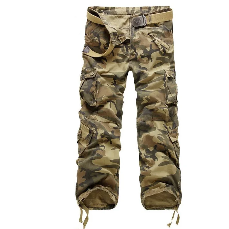 Yellow camouflage Модные мужские брюки-карго с несколькими карманами, высокое качество, повседневные мужские брюки, размер 28-40 - Цвет: Yellow camouflage