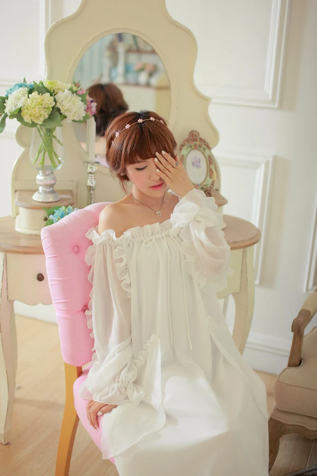 Шифоновая Ночная рубашка высокого качества в Корейском стиле длинное платье с