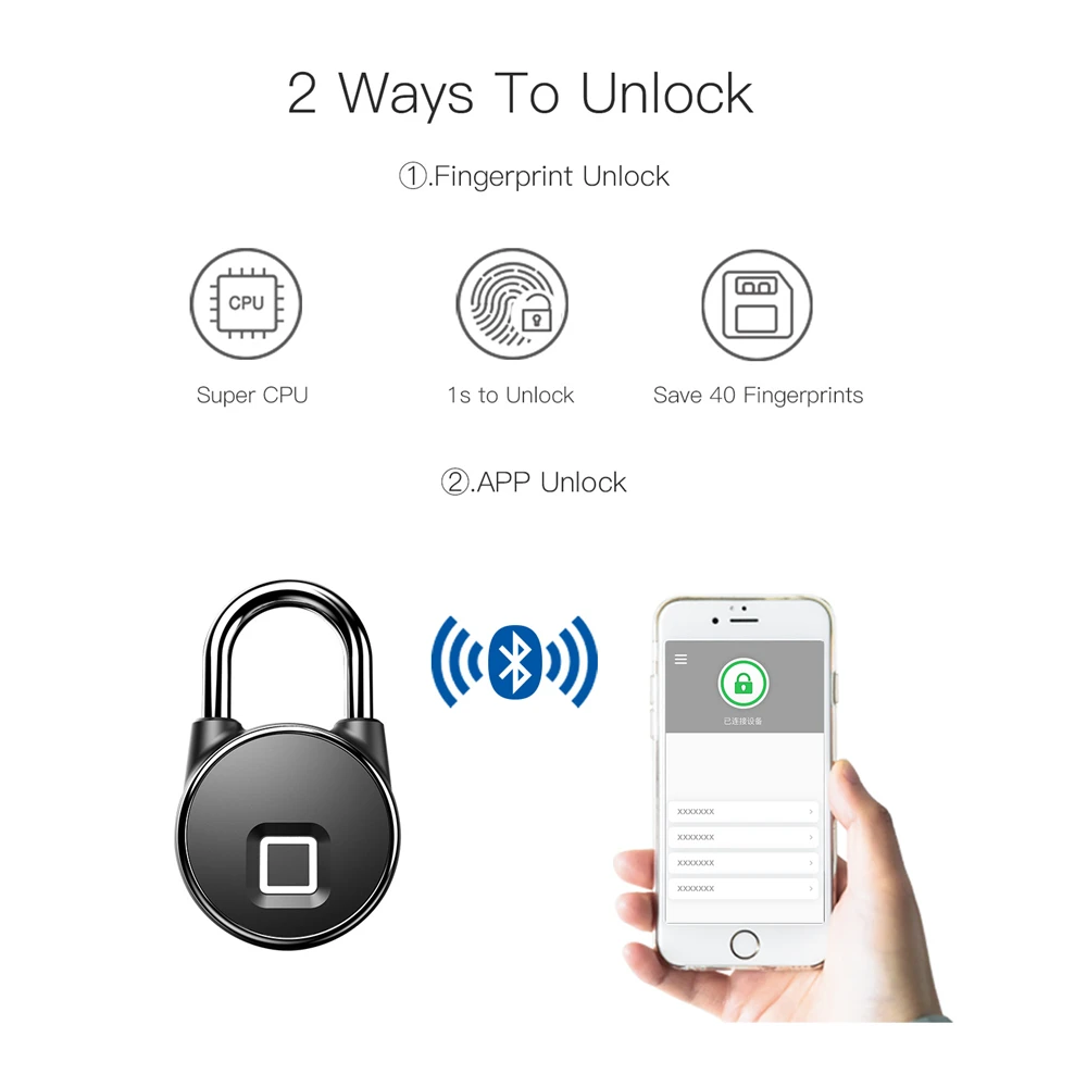 Отпечатков пальцев замок Bluetooth умный дверной замок Беспроводная перезаряжаемая USB smart keyless для отеля склад