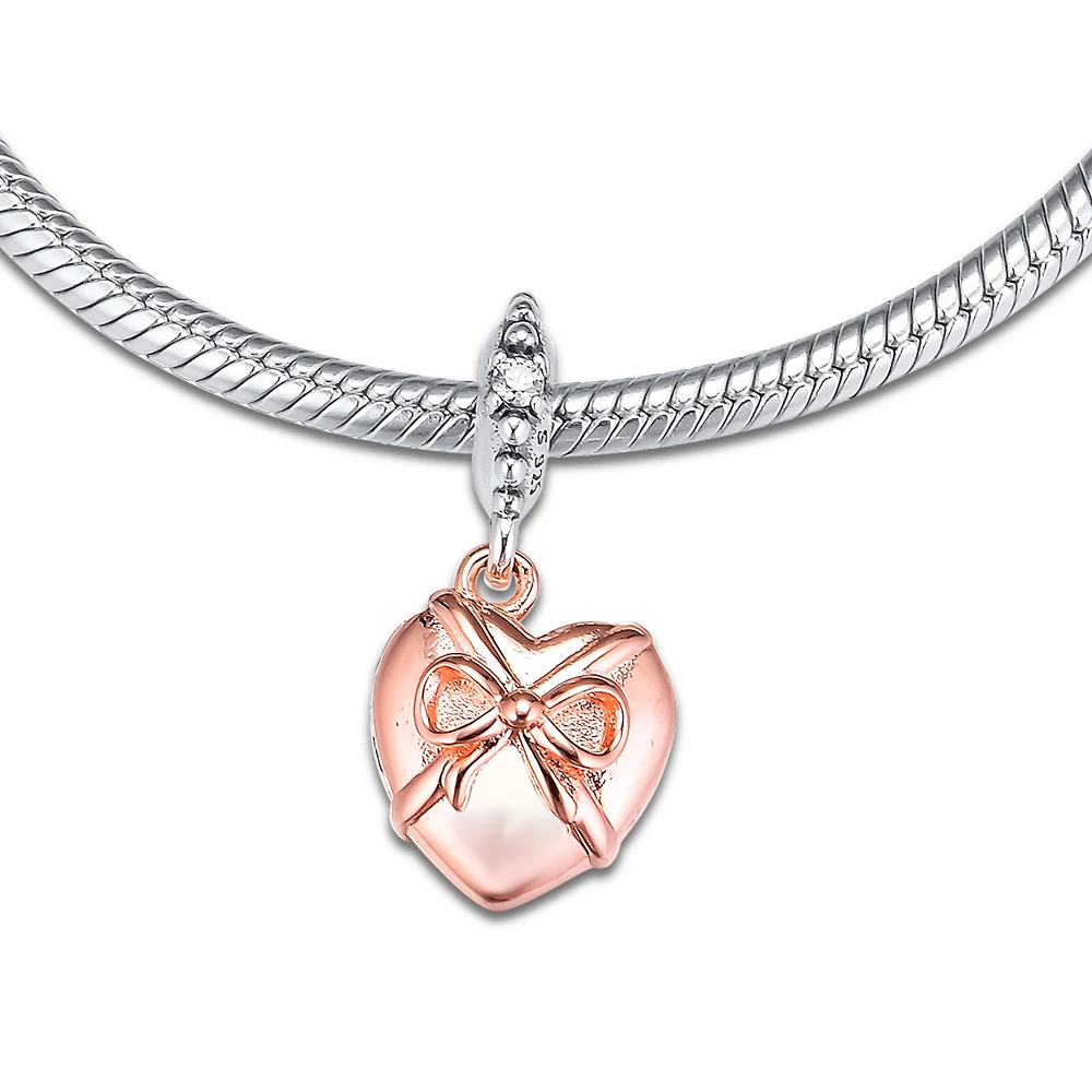 

Fits for Pandora Charms Bracelets Rose Brazillian Heart Dangle Beads 100% 925 Sterling-Silver-Jewelry Free Shipping