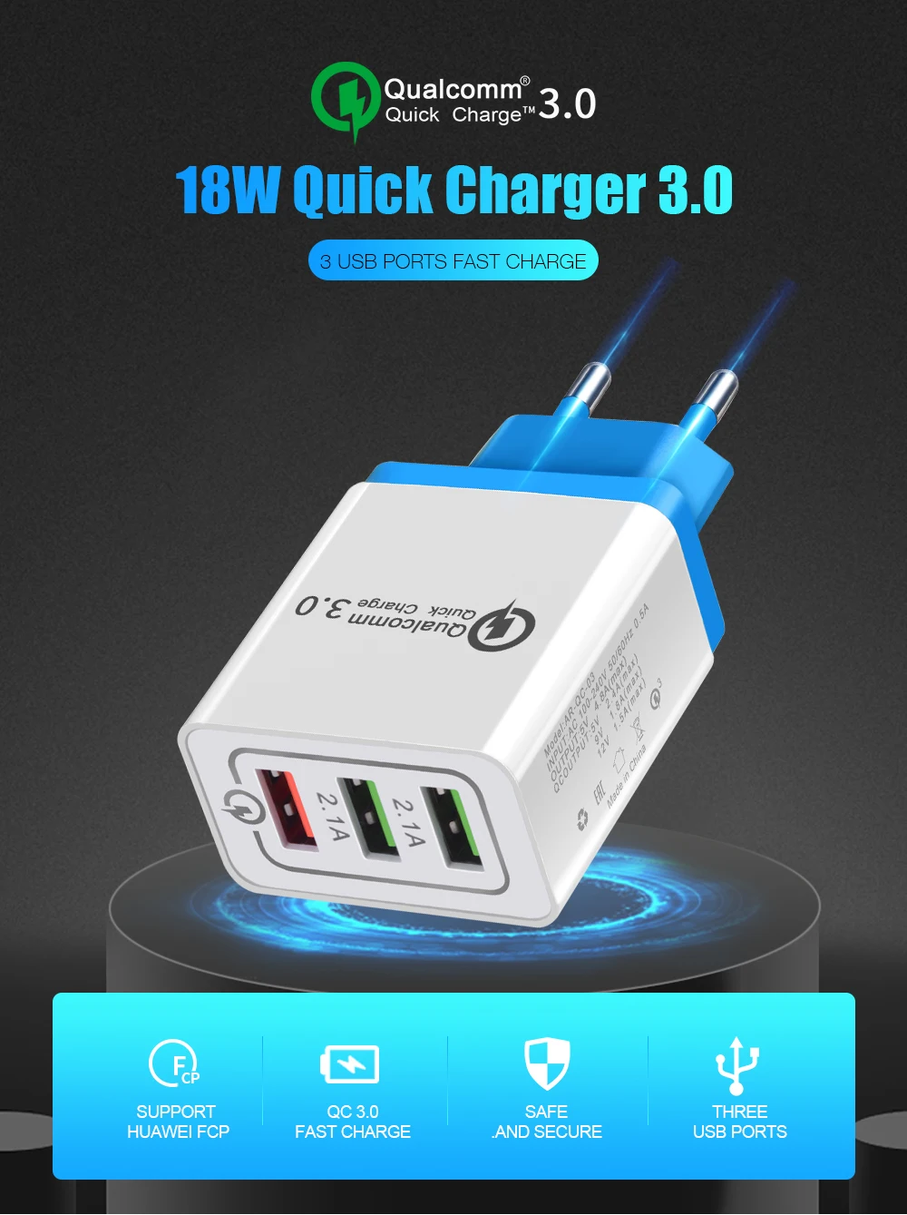 Rock USB Charger For Samsung LG QC 3.0 Fast Charging Wall Charger Mobile Adapter for iPhone Huawei Travel Charge EU Plug Adapter