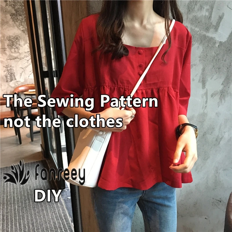 

Sewing Patterns of Ladies' Short-sleeved Summer Loose Shirt Template Cutting drawing Clothing DIY WW-W997