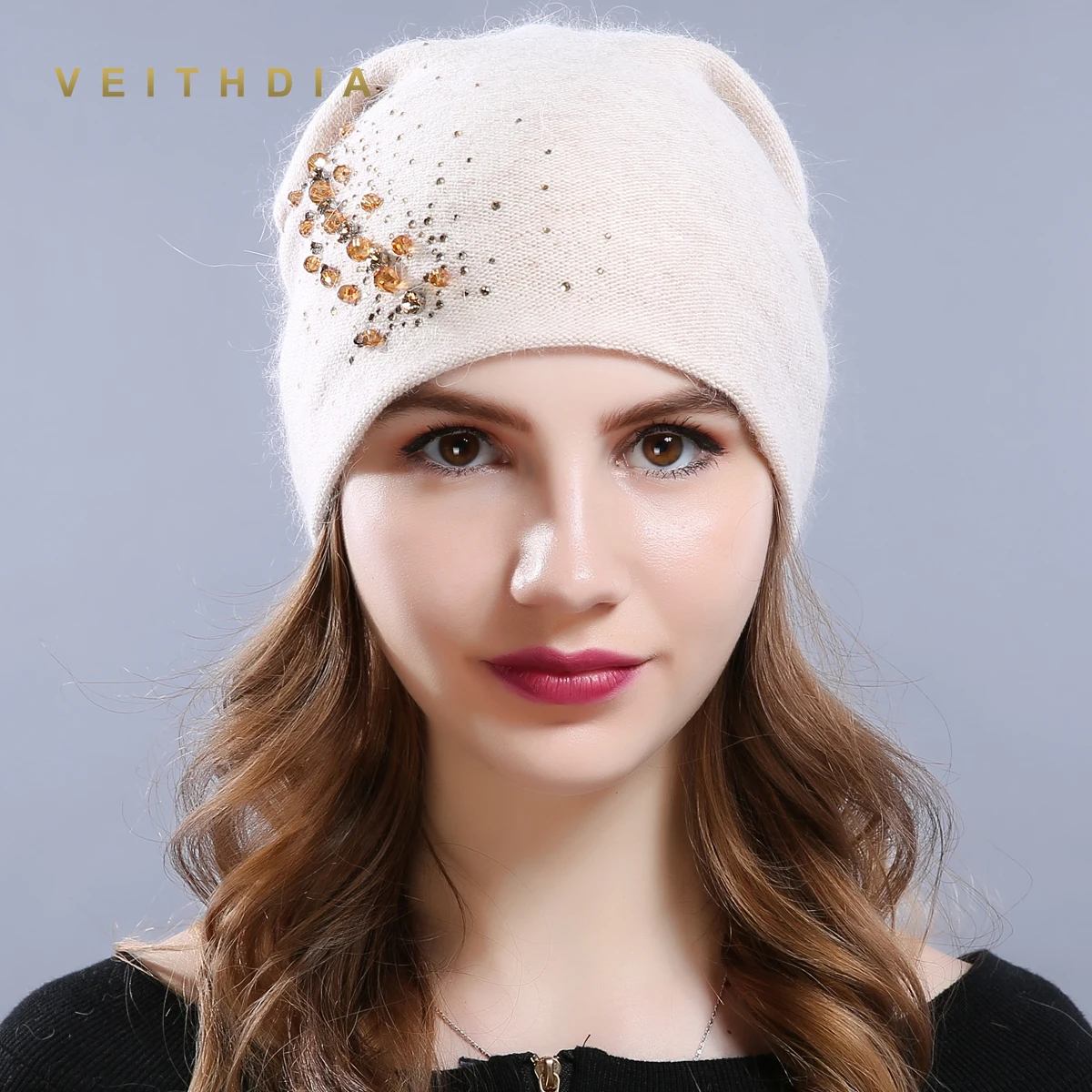 VEITHDIA/женские шапки женские кашемировые повседневные осенне зимние брендовые новые двухслойные вязаные с