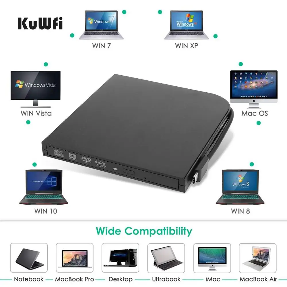 Внешний 4K 3D Blu Ray DVD привод портативный USB3.0 Type C горелка HD CD/DVD проигрыватель