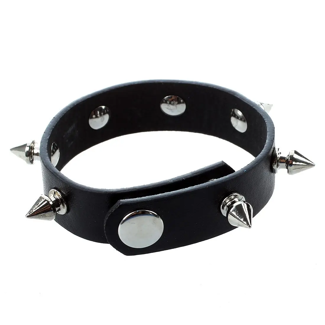 Press Stud Buckle Spike Studs Decor Black Faux Leather Wristband for Men Lady | Украшения и аксессуары