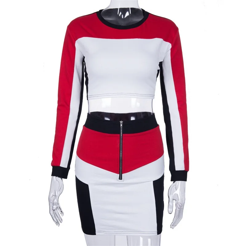 Разноцветное двухсекционное платье с круглым вырезом и длинными рукавами