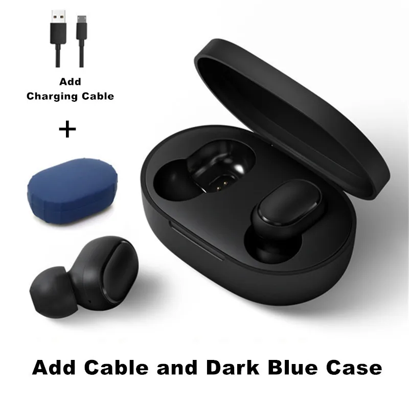 Add Cable Blue Case Xiao mi Red mi Airdots TWS mi True беспроводные Bluetooth наушники стерео бас Bluetooth 5,0 с mi c Handsfree Наушники управление AI - Цвет: Add Cable Blue Case