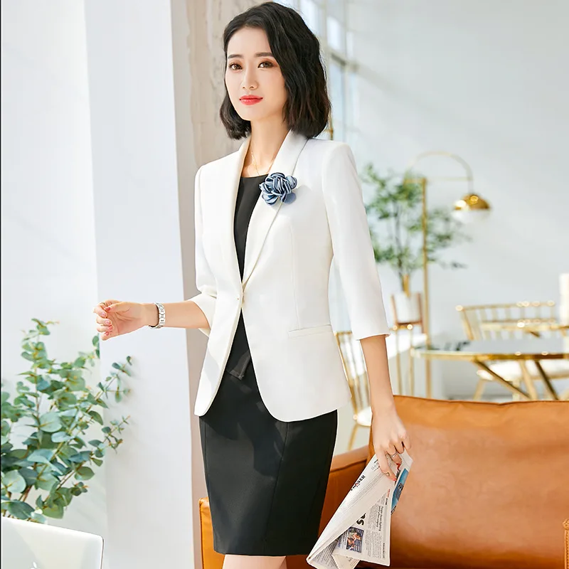 2019 летний костюм платье для дам работы с рукавом Три четверти блейзер коротким