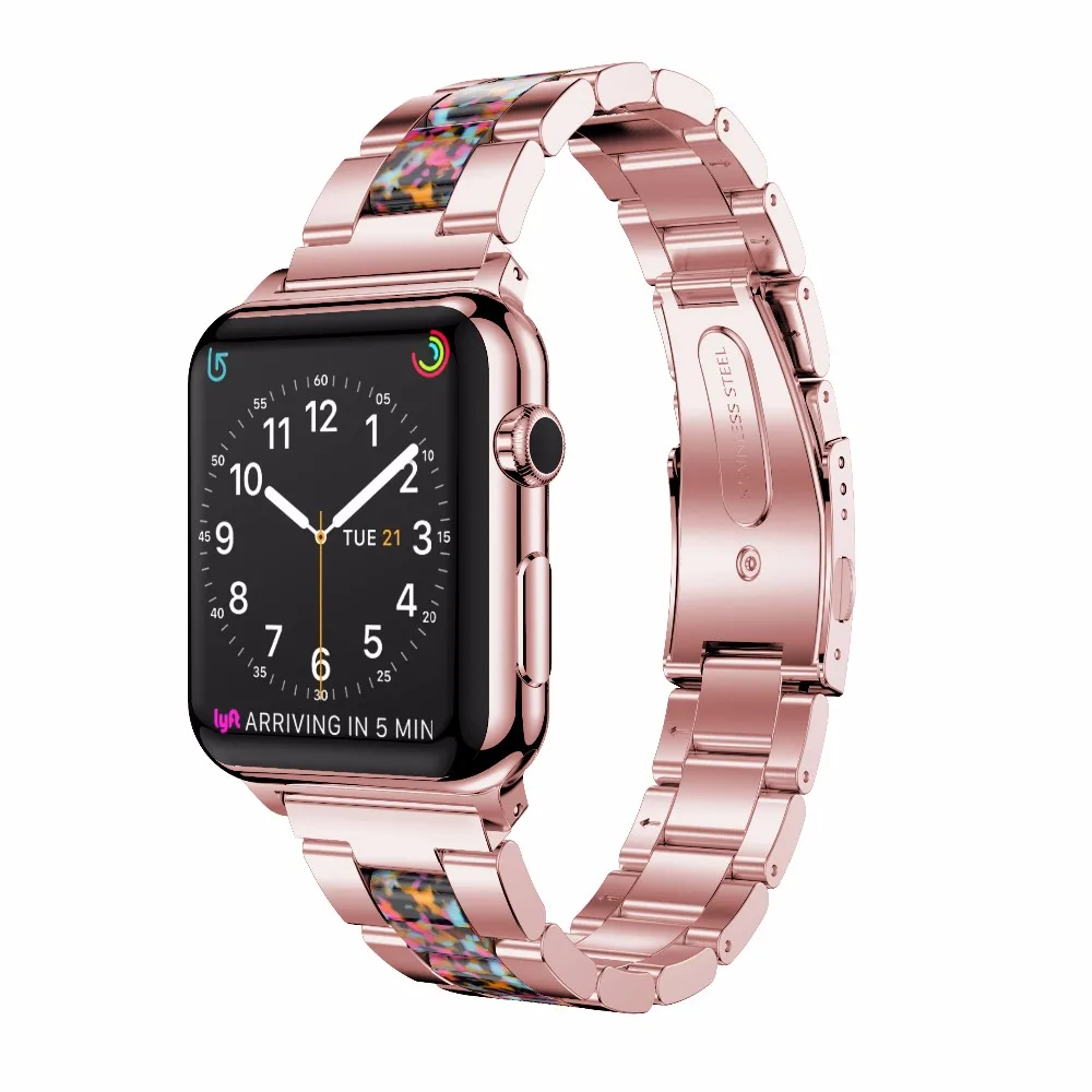Браслет из нержавеющей стали для Apple Watch 38 мм 40 с ацетатными звеньями целлюлозы