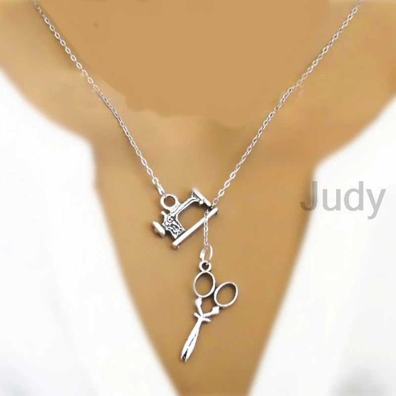

12pcs/lot Sewing machine necklace scissor jewelry antiqued silver simple necklace love to sew