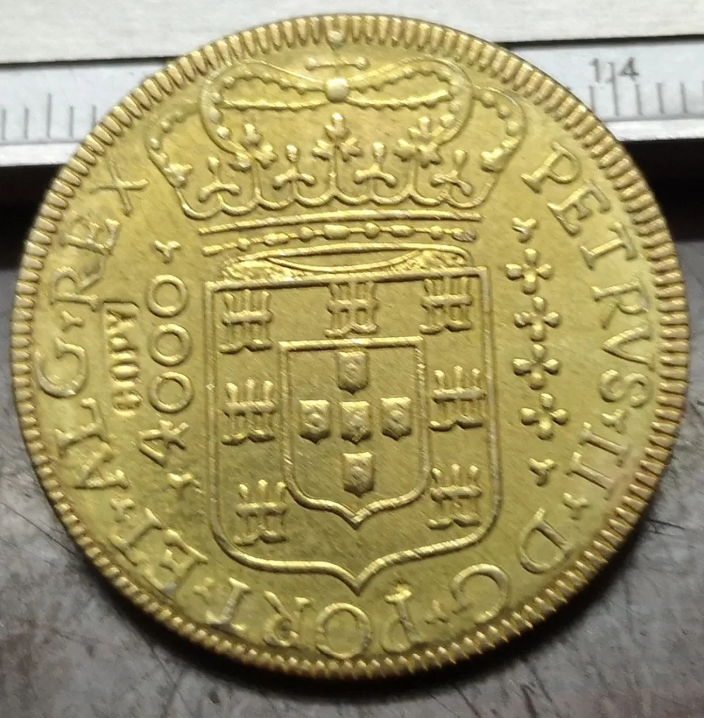 1699 Бразилия 4000 рейс-Педро II копия 22K позолоченная монета | Дом и сад