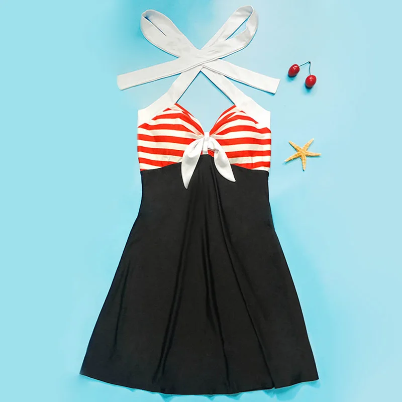 Stripe Padded Halter swim suit Dress sexy backless Swimwear One Piece summer dress Beach Bathing Suit woman skirt Plus Size 3XL | Спорт и