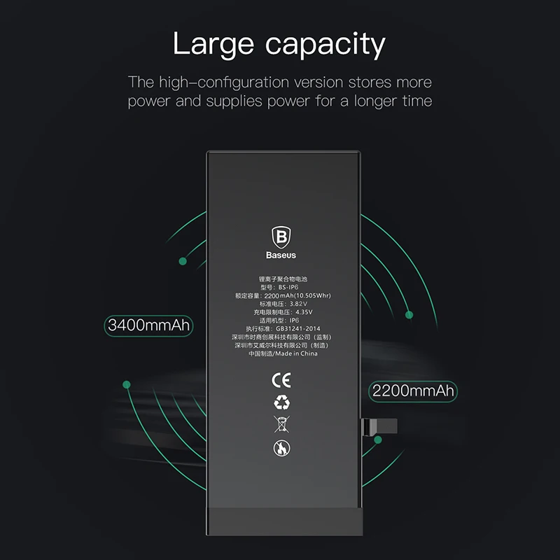 Baseus литий-полимерный аккумулятор для Apple iPhone 6S 6SG внутренний аккумулятор большой емкости 2200 мАч замена батареи