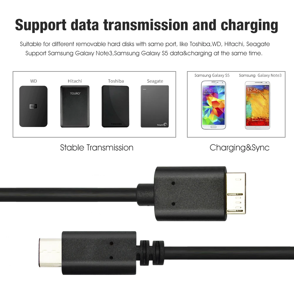 Кабель USB C к Micro 3,0, кабель type C к Micro B, кабель для быстрой зарядки USB Micro 3,0 к type C, Суперскоростной кабель для передачи данных на HDD
