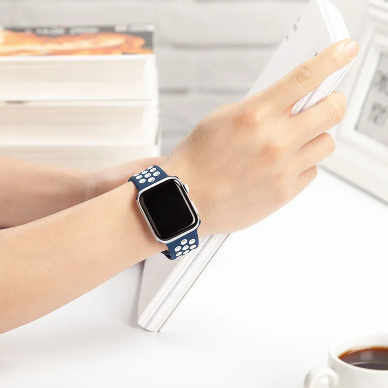 Силиконовые замена спортивный ремешок для наручных часов Apple Watch 38 мм 40 мм 42 44 мм браслет ремешок для наручных часов iWatch серии 5/4/3/2/1 81010