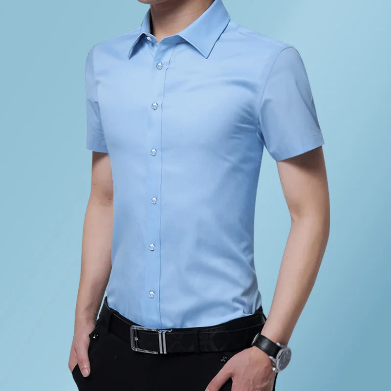 Качественные однотонные Цвет Мужская Повседневная рубашка Slim Fit Новая мода с