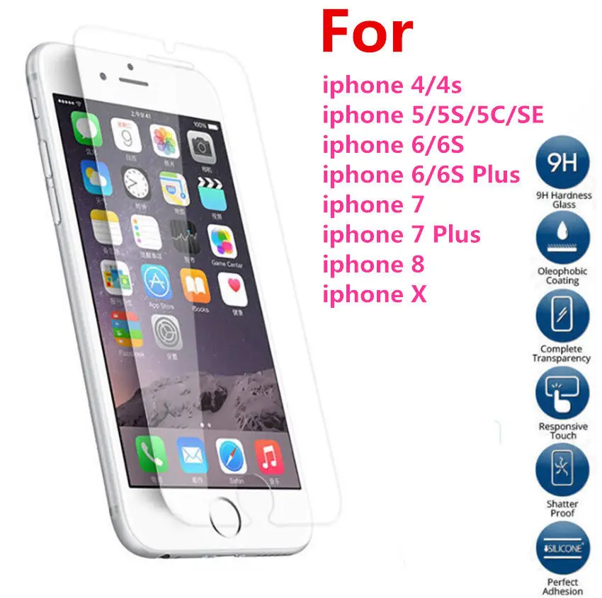 Защитное стекло закаленное для iphone 5 5s SE 6 6s 7 7Plus 8 8Plus X 9H 2.5D|tempered glass|glass 9hscreen film |