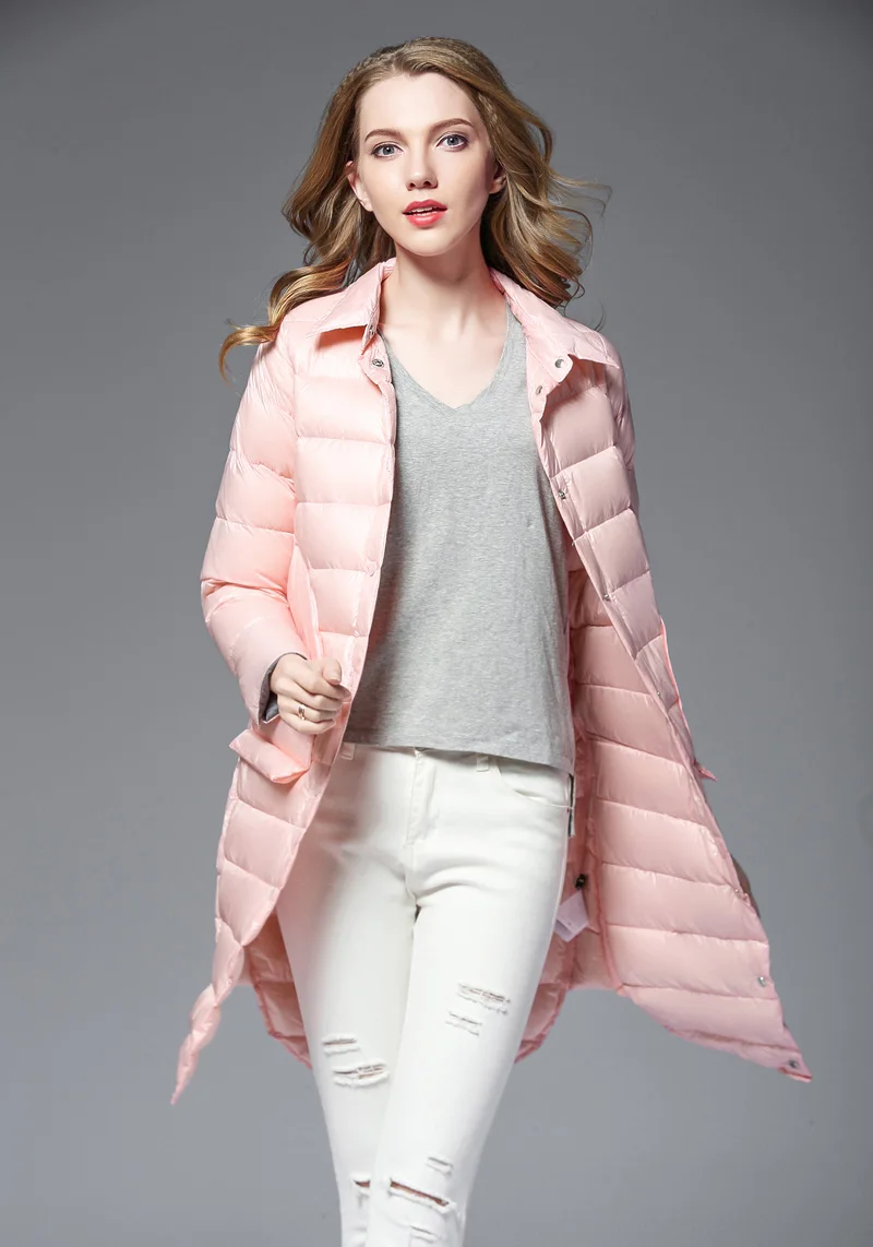 Женская модная весенняя парка средней длины куртка пуховик на утином пуху ультра