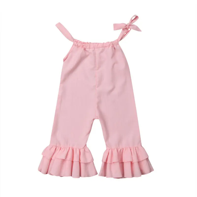 Детский летний розовый комбинезон принцессы на бретельках с широкими штанинами