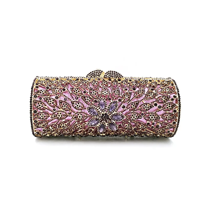 Color 2 purple Женские Дамская сумочка для вечеринок бриллианты элегантные кошельки Роскошные клатчи Свадебные вечерние длинный цилиндр цветок кристалл сумки-кошельки - Цвет: Color 2 purple