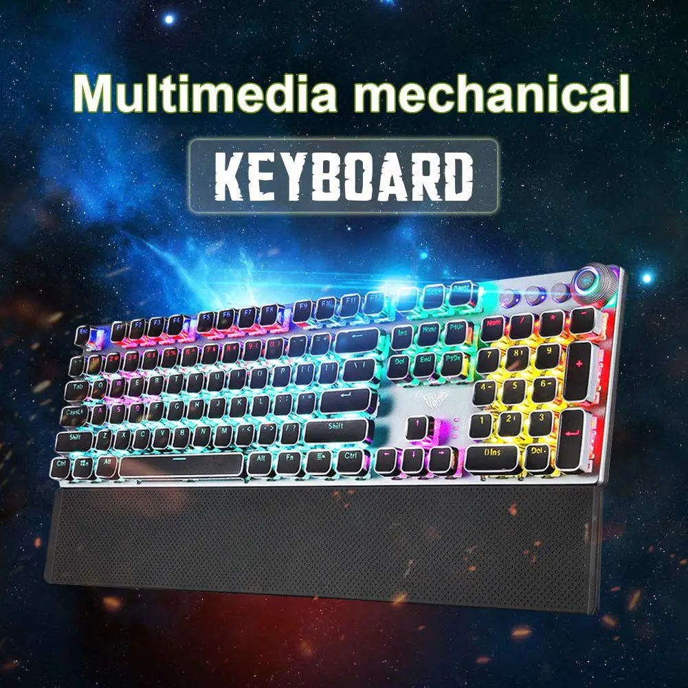 Игровая механическая клавиатура с RGB подсветкой, плакированная клавиша с подсветкой, анти-ореолы, макро-клавиши для настольного ноутбука+ поддержка запястья