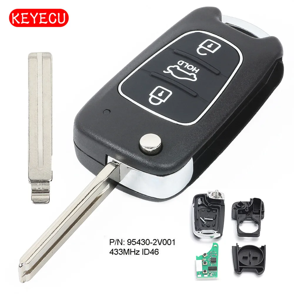 Keyecu обновлен удаленное брелок 3 кнопки 433 мГц ID46 чип для hyundai Veloster 2011-2016 P/ n: 95430-2V001 |