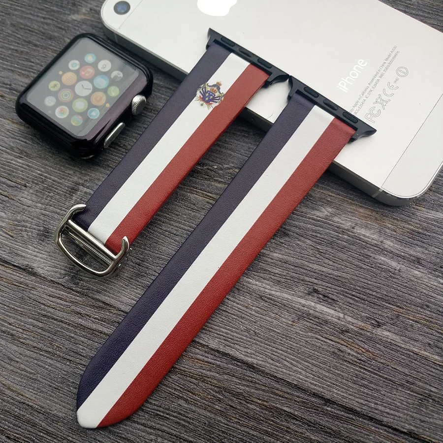 Для Apple Watch Series 4 ремешок из натуральной кожи стиль флага для часов 1 2 3 38 42