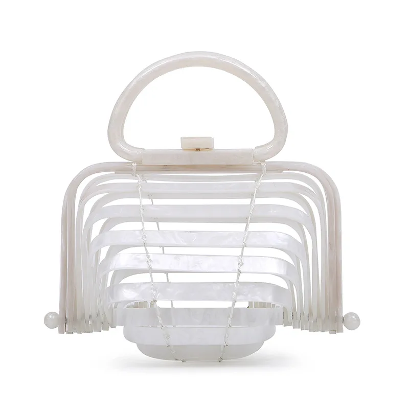 Pearl white Для женщин складная дорожная сумка акриловая bamboo Мешок каникулы, отпуск выдалбливают пластик корзина пляжные сумки для - Цвет: Pearl white
