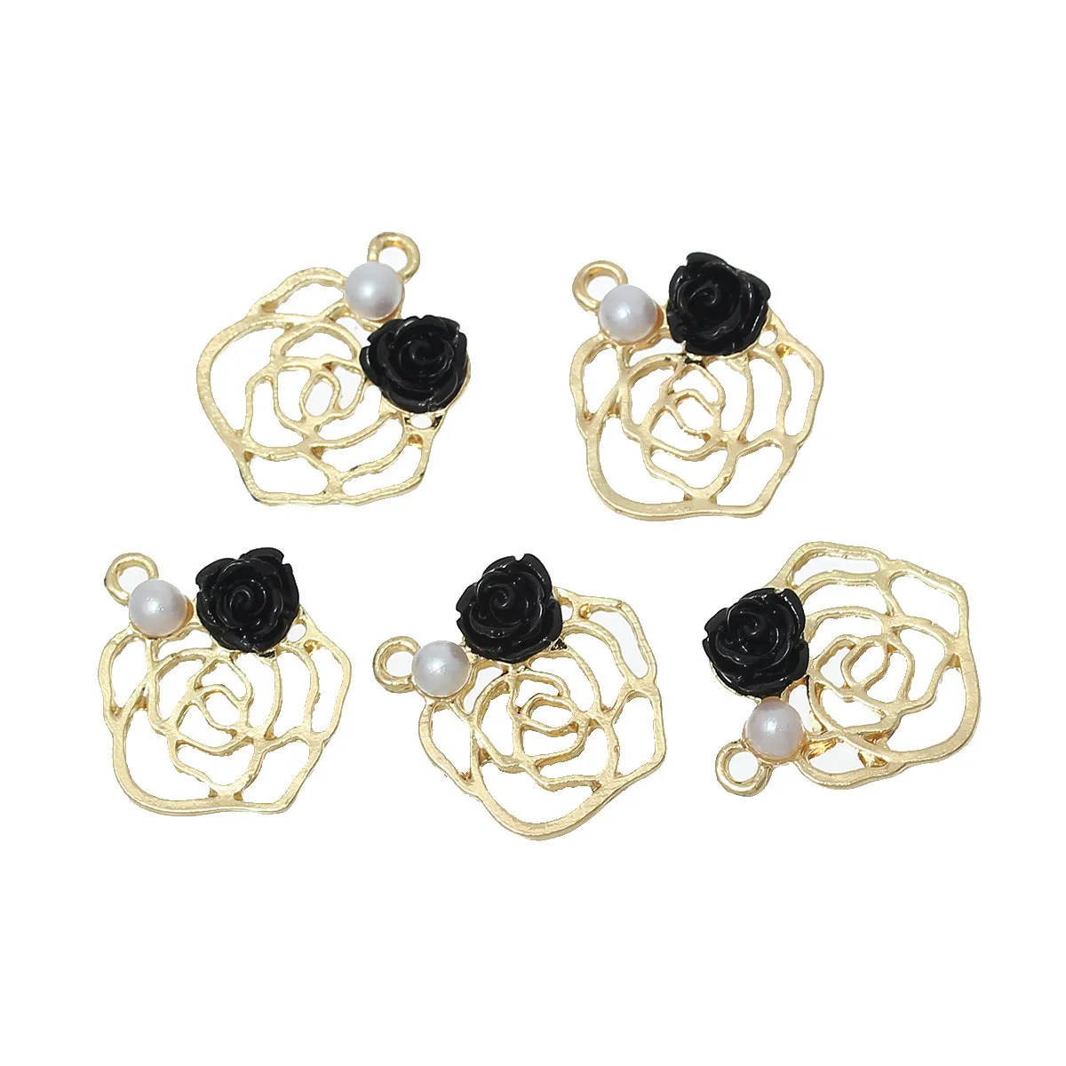 DoreenBeads акрил + смола подвеска кулон цветок золотой цвет черный и белый