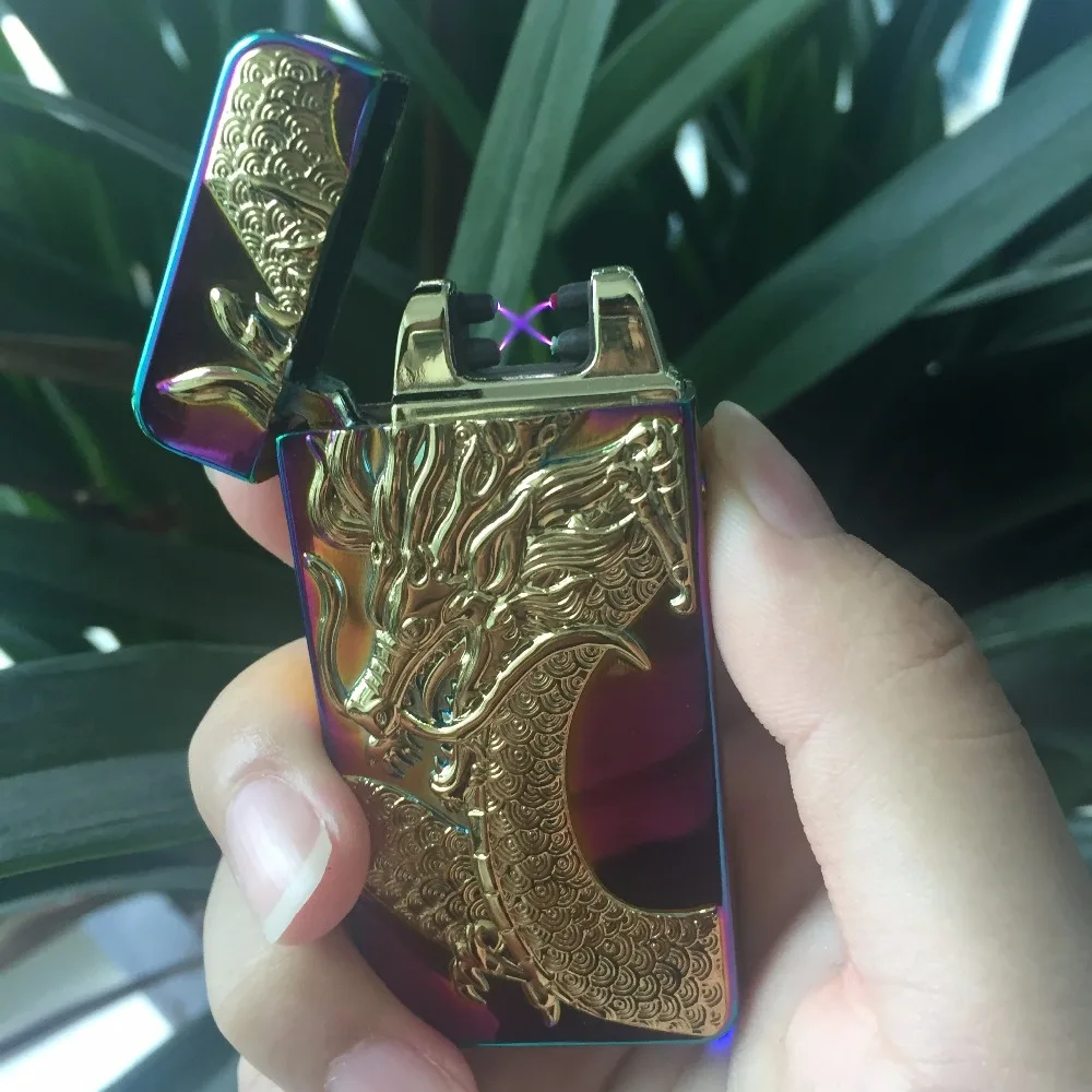 Электронная usb зарядка двойная плазменная дуговая Зажигалка перезаряжаемый электронный импульсный Зажигалка китайский Дракон Форма зажигалка для подарков