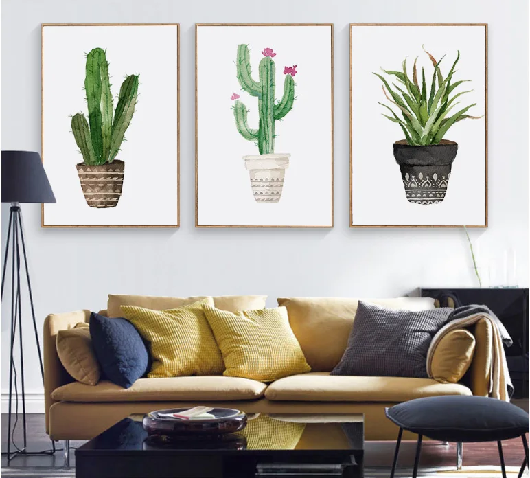 

Modern simple and fresh painted on canvas cactus and Aloe canvas paintings decoration for wall