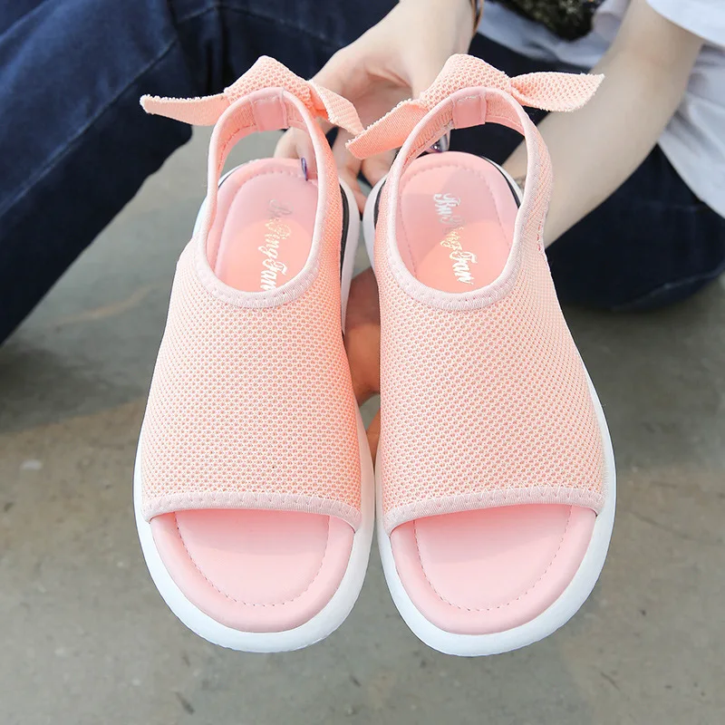 Sandals Female 2019 Summer new student leisure sports sandals flat bottom bow net breathable female | Обувь
