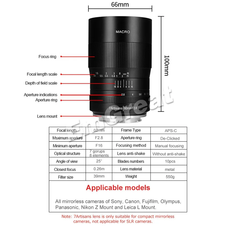 7 ремесленников 60 мм f2.8 1:1 увеличение макрообъектив подходит для sony E-mount Canon EOS RF Fuji M43 Nikon Z Mount беззеркальная камера