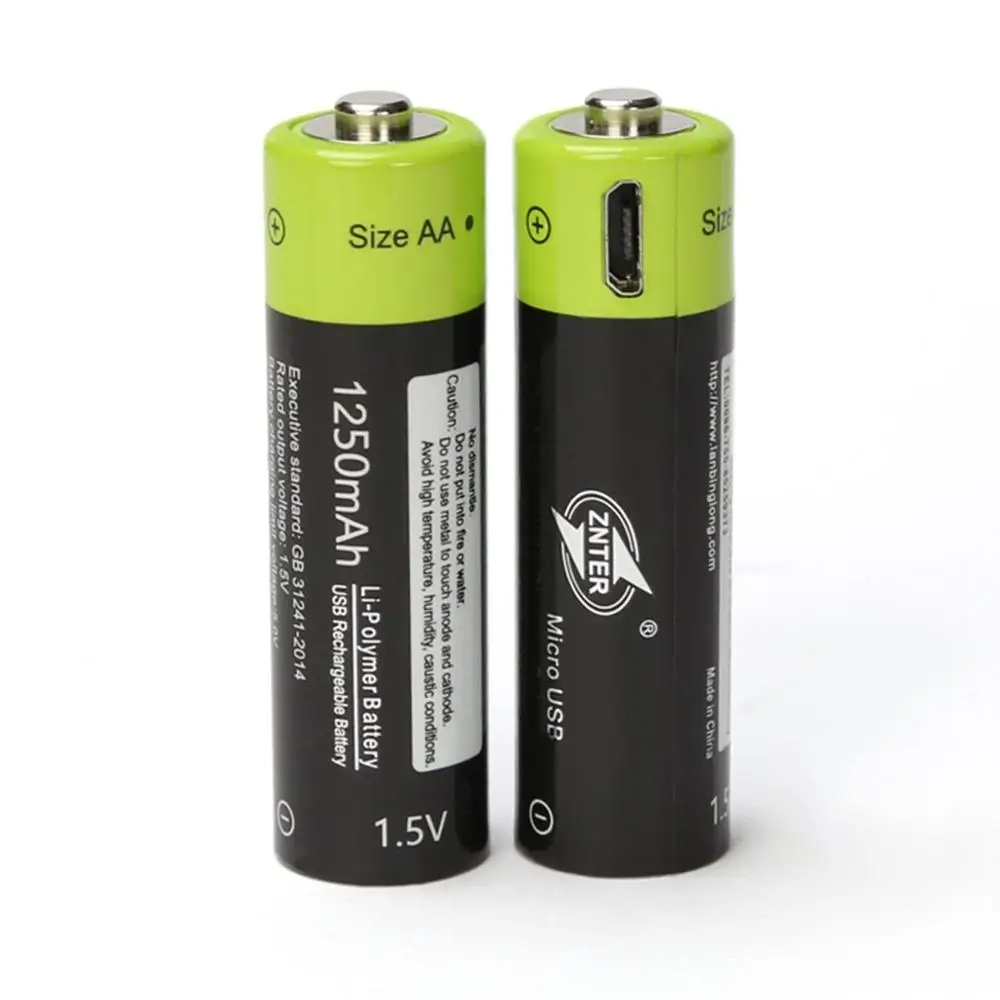 only battery ZNTER 2 шт Универсальный AA 1,5 V 1250mAh USB перезаряжаемый литий-полимерный аккумулятор, заряжаемый кабелем Micro USB - Цвет: only battery