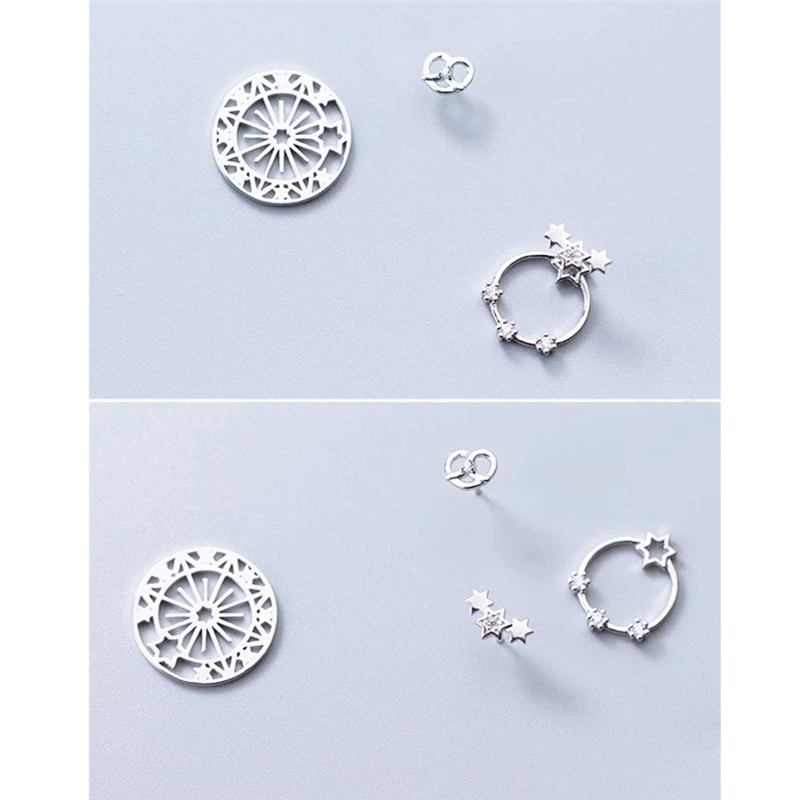 Женские асимметричные серьги гвоздики TOYOOSKY из чистого серебра 925 пробы звёзды