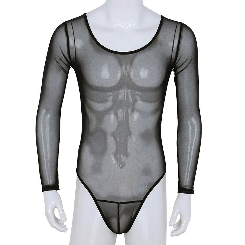 Пикантные Для мужчин сетка Mankini прозрачная трико боди для Реслинга мужские кармашек ширинки гей-Фетиш Нижнее белье Одежда для клуба и ночной жизни