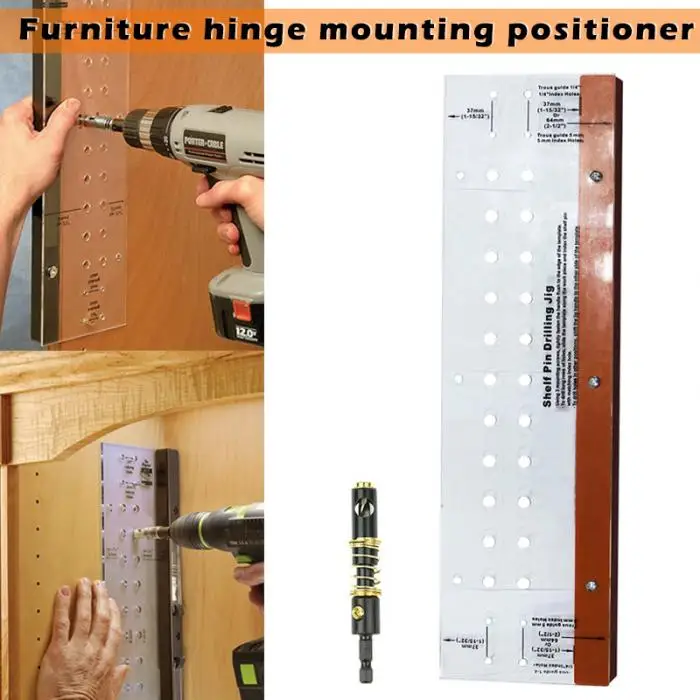 Hinge Mounting Tool Self-Centering Shelf Pin with Drilling Jig Bit for Door Cabinet Furniture DTT88