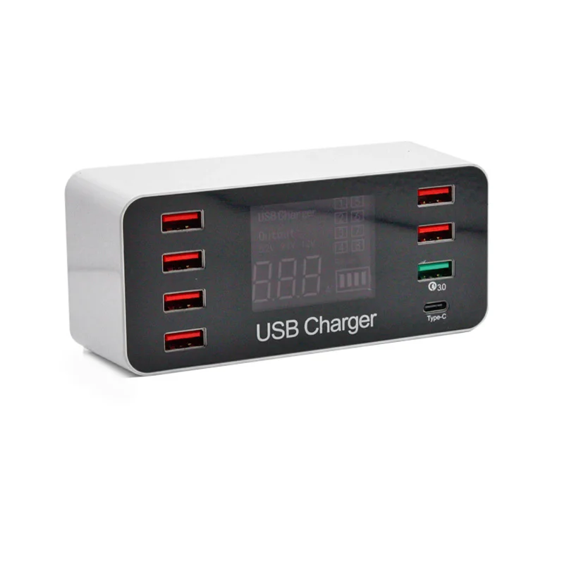AIXXCO QC3.0 With LED Display USB Charger for iPhone X 8 7 iPad desktop wall Charger for Samsung S9 Xiaomi Mobile Phone Charger