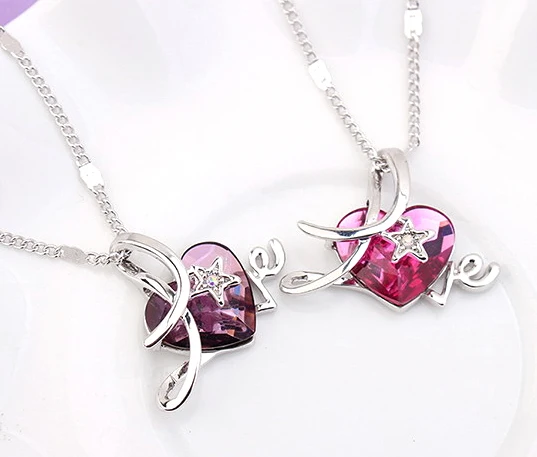 Оптовая цена Новые сердца и буквы любовь кристаллами от Сваровски кулон ожерелье