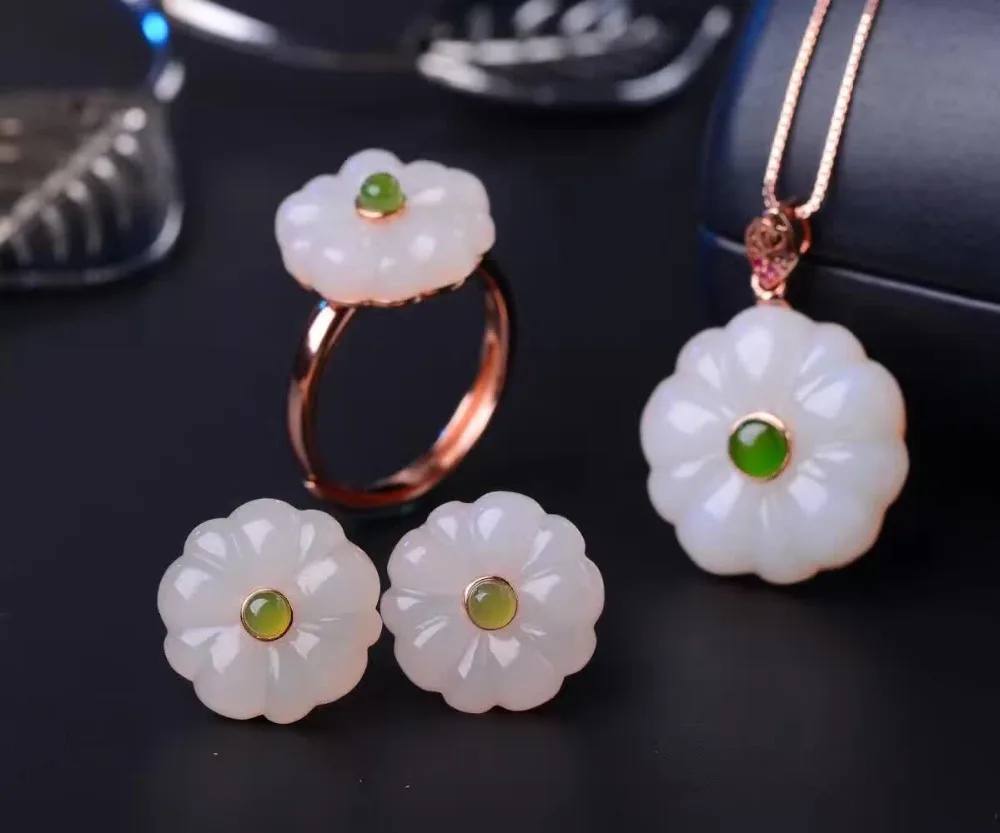 Натуральное и туманное кольцо серьги с подвеской три набора серебро 925 пробы