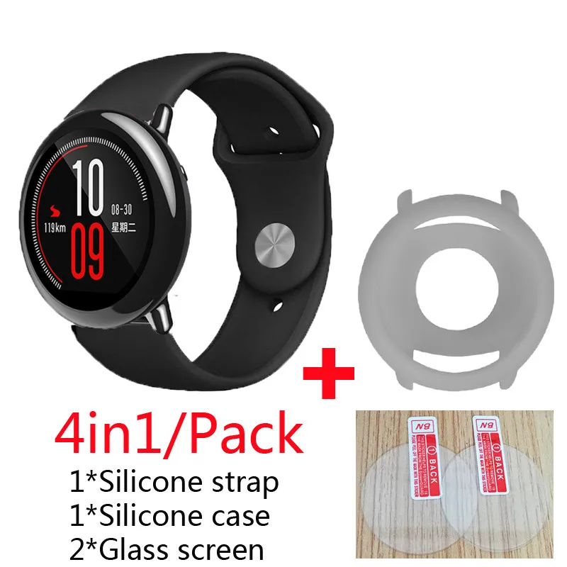09 4в1 Huami Amazfit Pace ремешок силиконовый спортивный ремешок на запястье часы браслет+ Силиконовый мягкий водонепроницаемый корпус для камеры+ стеклянный протектор экрана - Цвет: 09