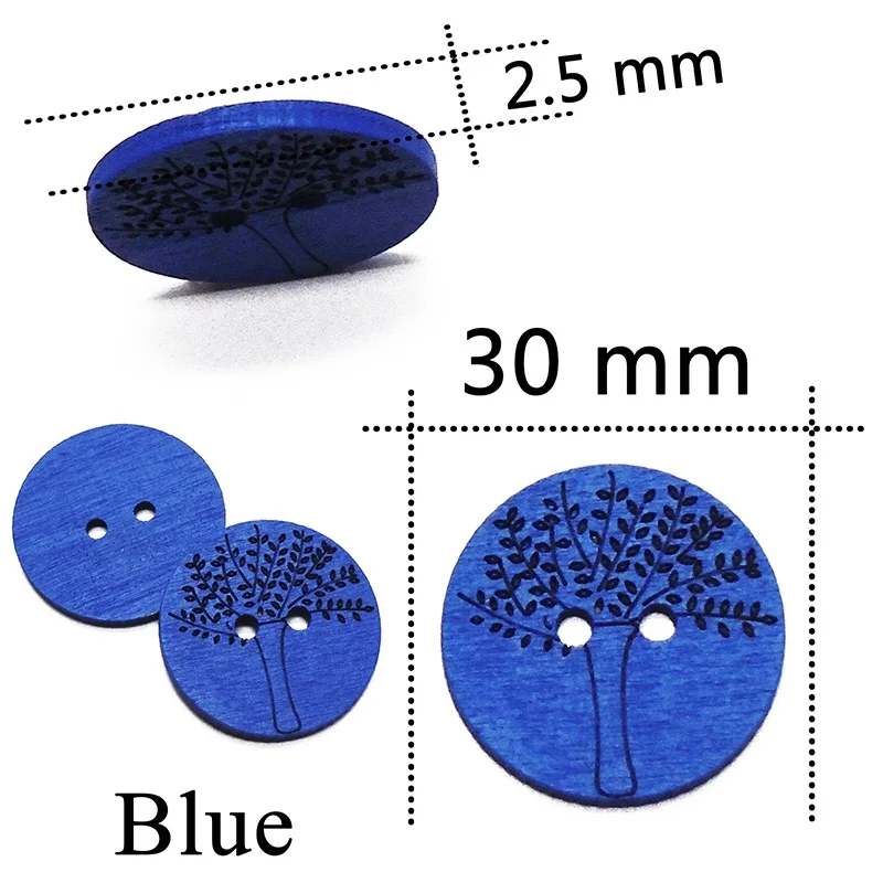 Blue ZIEENE 5 шт. 10 шт. 25 шт. 50 шт. Смешанные 7 цветов окрашенные лазерные деревья мудрости деревянные пуговицы 30 мм шитье скрапбукинг для детей ручной работы - Цвет: Blue