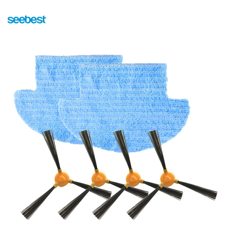 

Seebest D750/D730/D720 Robot Vacuum Cleaner Spare Parts Side Brush 4pcs plus Wet/Dry Mop 2pcs for replacement