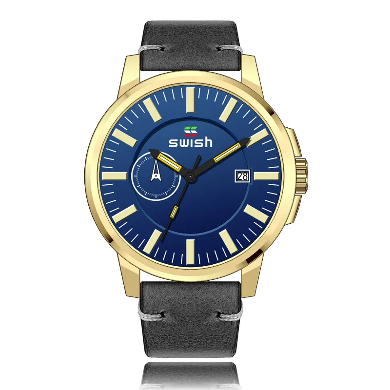 Часы наручные SWISH мужские с кожаным ремешком модные спортивные Кварцевые