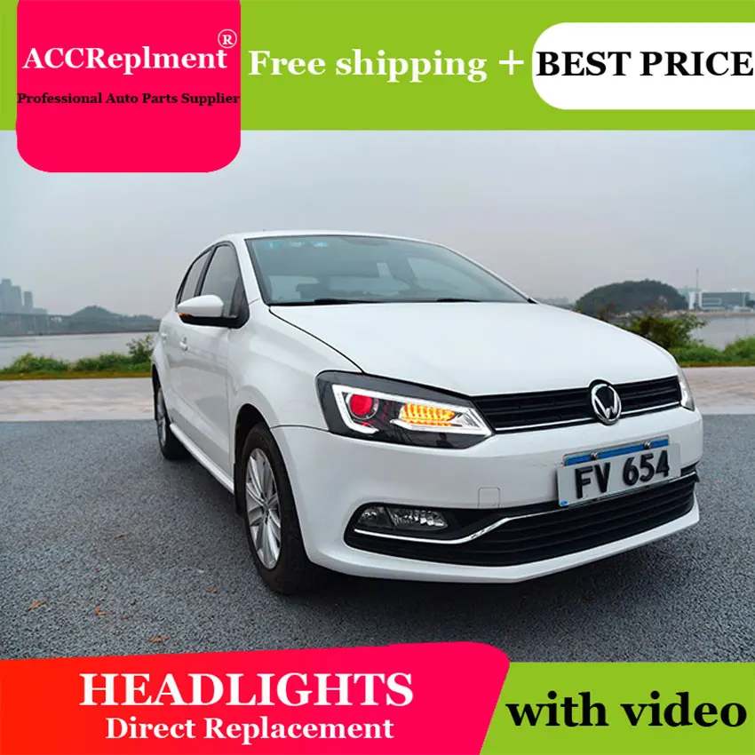 Автомобильный Стайлинг для VW Polo головной светильник s Volkswagen Polo светодиодный головной светильник 2011- объектив двойной луч H7 ксеноновый Дневной светильник для бега