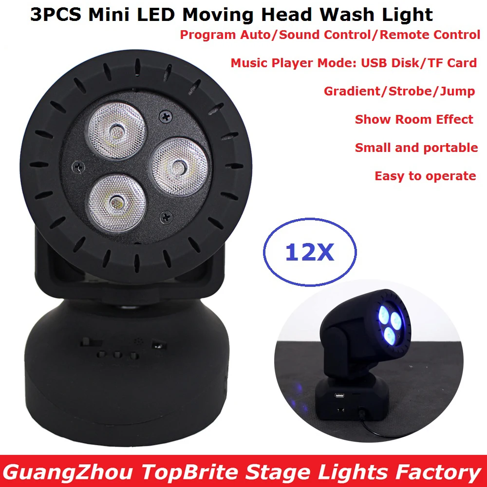 

12 Unit 12W Mini Wash Stage Moving Head Lights 3 Leds RGB 3 Colors LED Strobe Effect Lights For Christmas Holiday Decorations